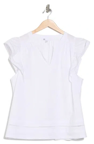 Dr2 By Daniel Rainn Embroidered Ruffle Cotton Blend Poplin Top