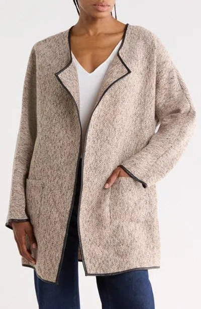 Dr2 By Daniel Rainn Faux Leather Trim Herringbone Jacket In 8943 Pink