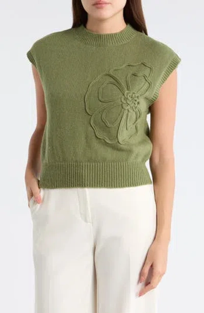 Dr2 By Daniel Rainn Floral Appliqué Sweater In Green
