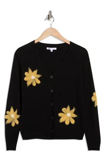 Dr2 By Daniel Rainn Floral Appliqué V-neck Cardigan In Black