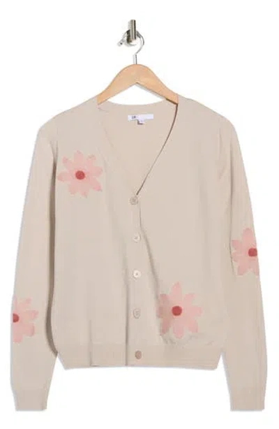 Dr2 By Daniel Rainn Floral Appliqué V-neck Cardigan In Nude