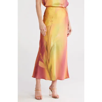 Dr2 By Daniel Rainn Floral Bias Cut Satin Skirt In Yellow