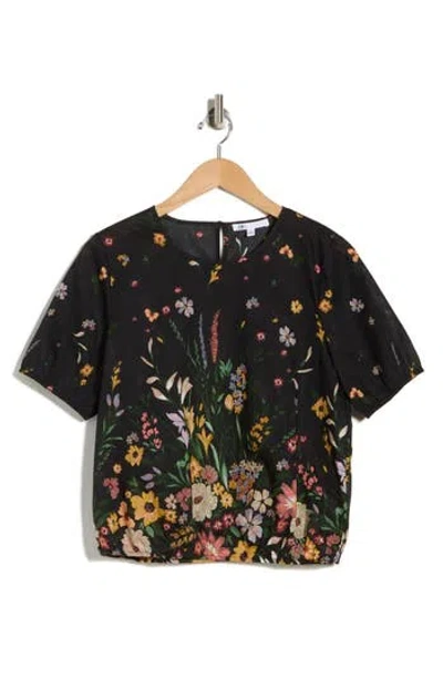 Dr2 By Daniel Rainn Floral Bubble Hem Top In Black