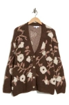 Dr2 By Daniel Rainn Floral Jacquard Button Front Cardigan In Brown
