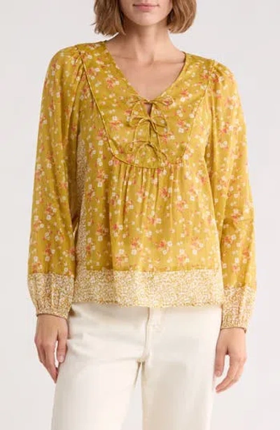 Dr2 By Daniel Rainn Floral Print Peasant Top In Yellow