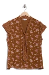 Dr2 By Daniel Rainn Floral Tie Neck Cap Sleeve Top In Brown