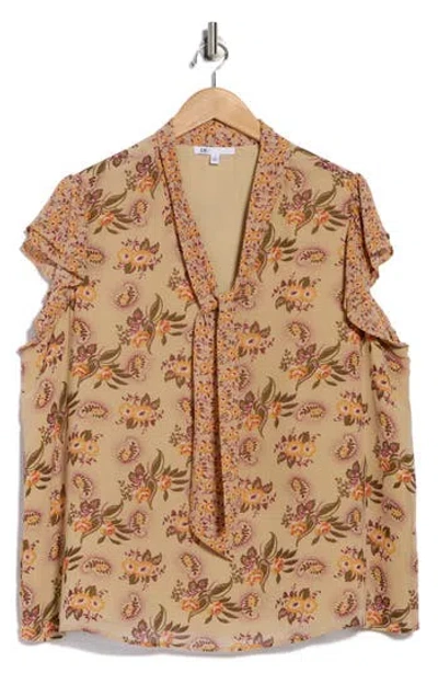 Dr2 By Daniel Rainn Floral Tie Neck Cap Sleeve Top In Brown