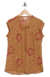 Dr2 By Daniel Rainn Flounce Back Split Neck Top In Red