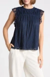 Dr2 By Daniel Rainn Flutter Sleeve Lace Top In Blue