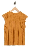 Dr2 By Daniel Rainn Flutter Sleeve Lace Top In Brown