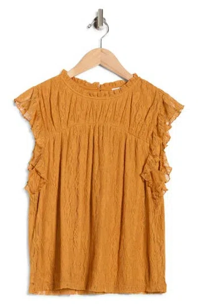 Dr2 By Daniel Rainn Flutter Sleeve Lace Top In Inca Gold Tcx