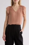 Dr2 By Daniel Rainn Flutter Sleeve Satin Top In Copper Rose