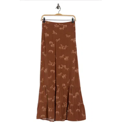 Dr2 By Daniel Rainn Horse Print Flounce Maxi Skirt In Brown