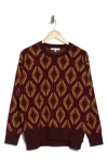 Dr2 By Daniel Rainn Intarsia Crewneck Sweater In Berry/rust