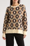 Dr2 By Daniel Rainn Intarsia Crewneck Sweater In Taupe/inkwell