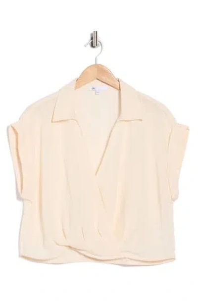 Dr2 By Daniel Rainn Johnny Collar Short Sleeve Crop Top In Brown