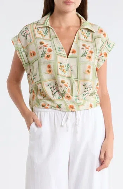 Dr2 By Daniel Rainn Johnny Collar Short Sleeve Crop Top In Green