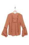 Dr2 By Daniel Rainn Lace Detail Bell Sleeve Top In Blush Taupe