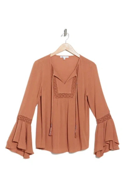 Dr2 By Daniel Rainn Lace Detail Bell Sleeve Top In Blush Taupe
