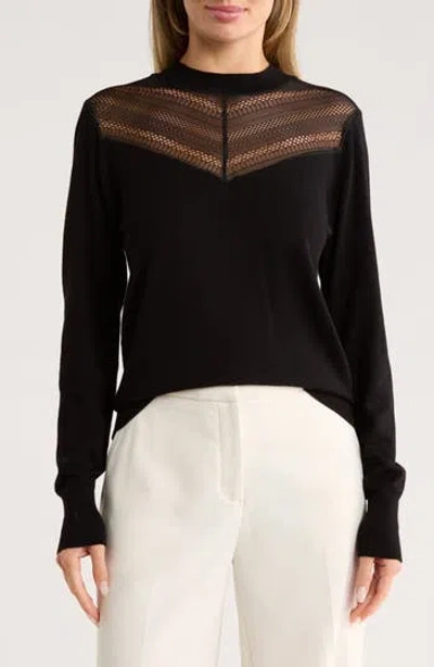 Dr2 By Daniel Rainn Lace Yoke Sweater In Black