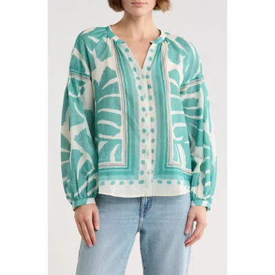 Dr2 By Daniel Rainn Long Sleeve Cotton Top In Green