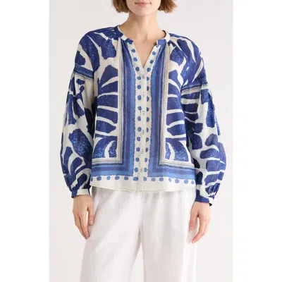 Dr2 By Daniel Rainn Long Sleeve Cotton Top In Blue