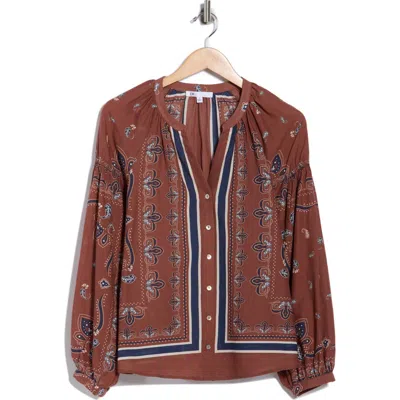 Dr2 By Daniel Rainn Long Sleeve Cotton Top In Burgundy