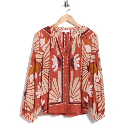Dr2 By Daniel Rainn Long Sleeve Cotton Top In Red