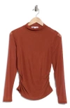 Dr2 By Daniel Rainn Long Sleeve Mesh Mock Neck Top In Brown