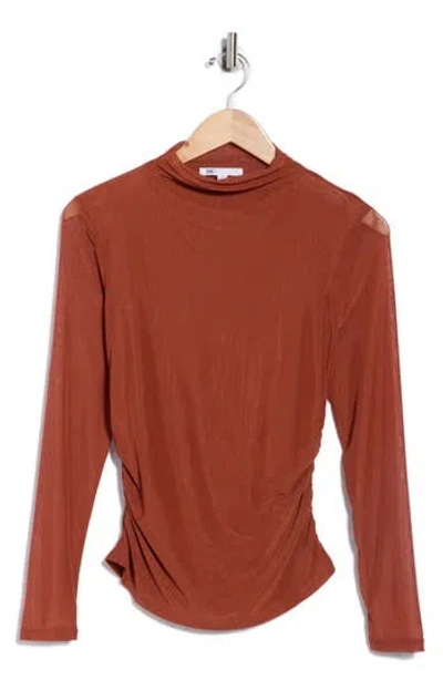 Dr2 By Daniel Rainn Long Sleeve Mesh Mock Neck Top In Brown