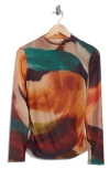 Dr2 By Daniel Rainn Long Sleeve Mesh Mock Neck Top In Brown