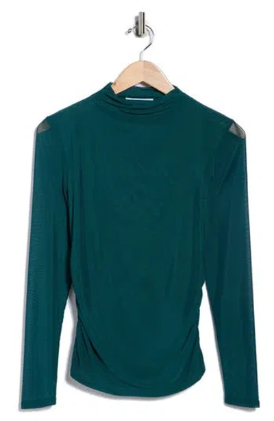 Dr2 By Daniel Rainn Long Sleeve Mesh Mock Neck Top In Green