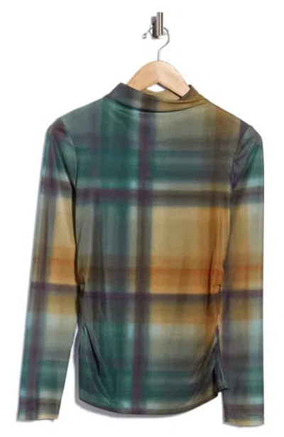 Dr2 By Daniel Rainn Long Sleeve Mesh Mock Neck Top In Multi