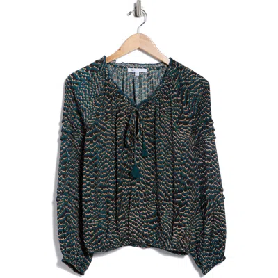 Dr2 By Daniel Rainn Long Sleeve Tie Front Satin Top In Blue