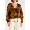Dr2 By Daniel Rainn Long Sleeve Tie Front Satin Top In Brown