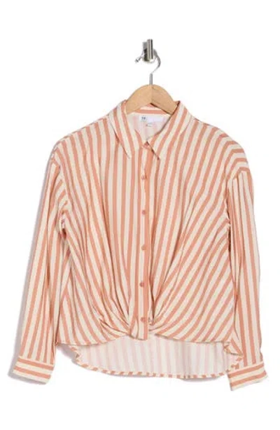 Dr2 By Daniel Rainn Long Sleeve Twist Front Button-up Shirt In Burgundy