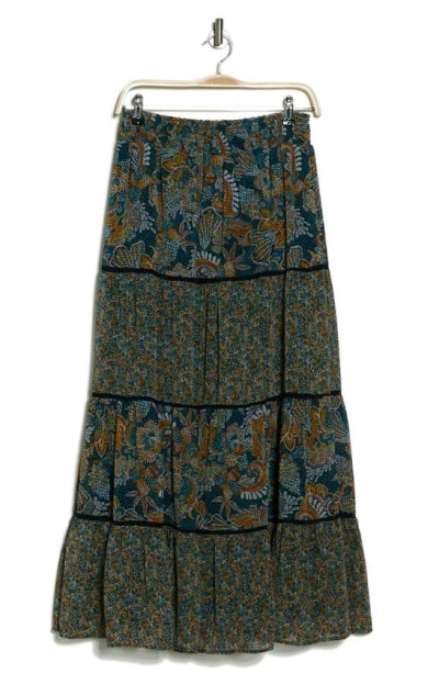 Dr2 By Daniel Rainn Mixed Paisley Tiered Maxi Skirt In Neutral