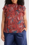Dr2 By Daniel Rainn Mock Neck Ruffle Sleeve Top