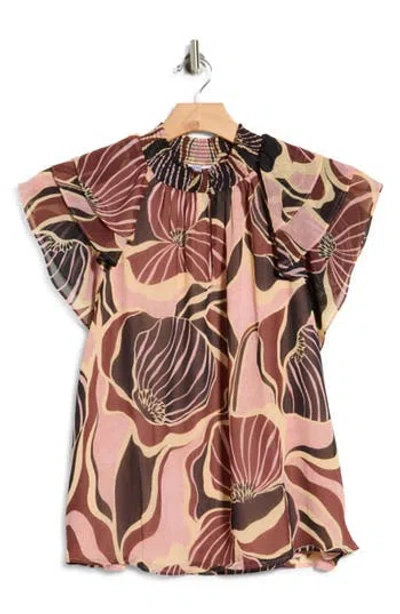 Dr2 By Daniel Rainn Mock Neck Ruffle Sleeve Top In R693 Pink