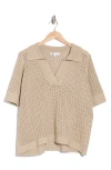 Dr2 By Daniel Rainn Open Stitch Polo Sweater In Matte Gold