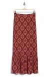 Dr2 By Daniel Rainn Paisley Button Front Maxi Skirt In Berry/rust