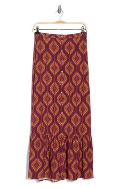 Dr2 By Daniel Rainn Paisley Button Front Maxi Skirt In Berry/rust