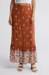 Dr2 By Daniel Rainn Paisley Button Front Maxi Skirt In Sienna