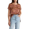 Dr2 By Daniel Rainn Pinched Sleeve Satin High/low Top In Brown