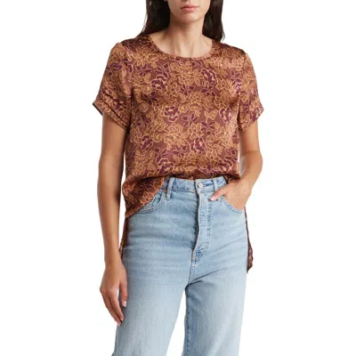 Dr2 By Daniel Rainn Pinched Sleeve Satin High/low Top In Brown