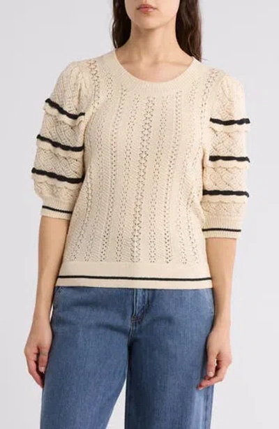 Dr2 By Daniel Rainn Pointelle Scalloped Sweater In Natural