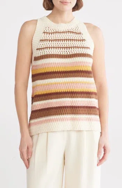 Dr2 By Daniel Rainn Pointelle Stripe Sweater Tank In Beige/pink