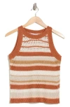 Dr2 By Daniel Rainn Pointelle Stripe Sweater Tank In Rust