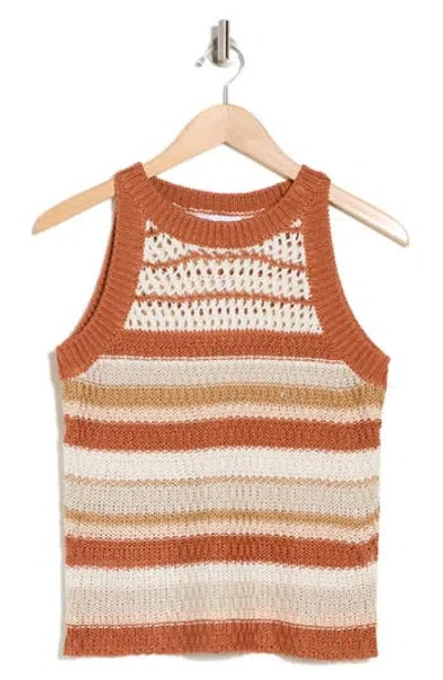 Dr2 By Daniel Rainn Pointelle Stripe Sweater Tank In Rust