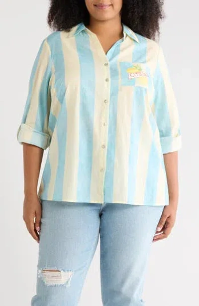 Dr2 By Daniel Rainn Postcard Tunic Button-up Shirt In Blue